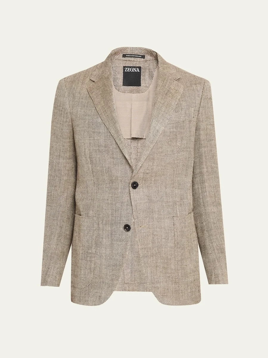 Men's Silk and Linen Herringbone Single-Breasted Sport Coat - 1