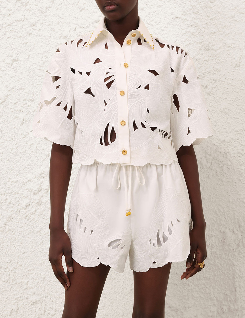 Zimmermann MAHON EMBROIDERED CROP SHIRT outlook