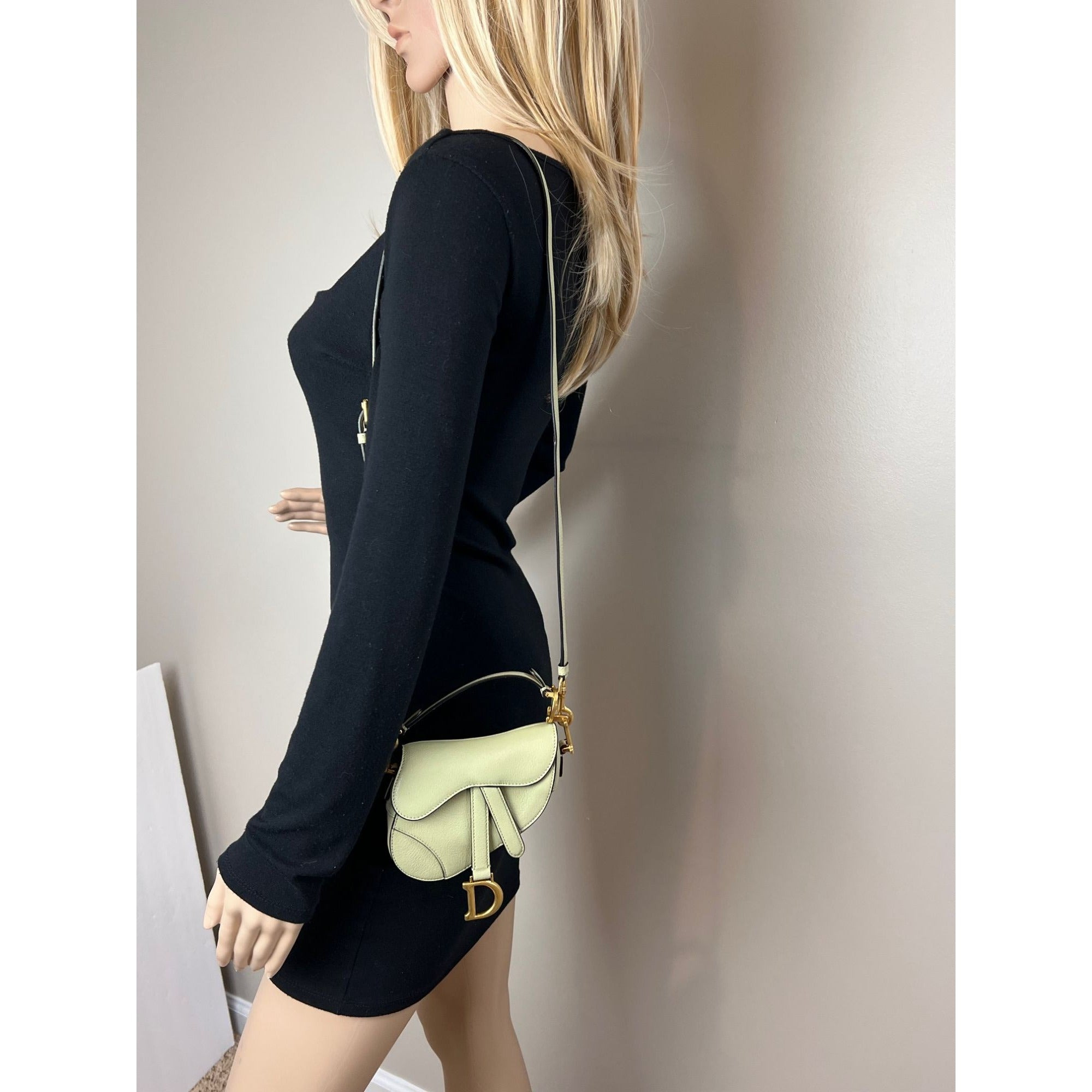 Christian Dior Goatskin Light Green Micro Saddle Bag with Strap - 7