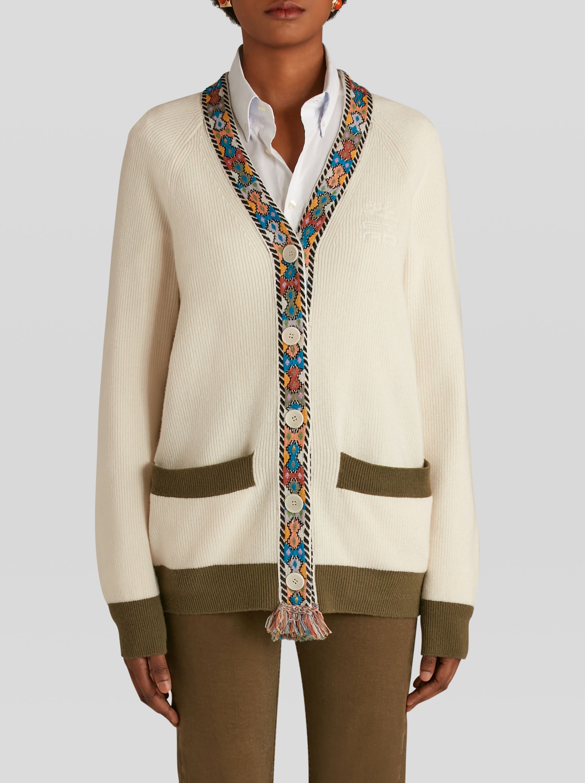 KNITTED CARDIGAN WITH GEOMETRIC PATTERN - 3