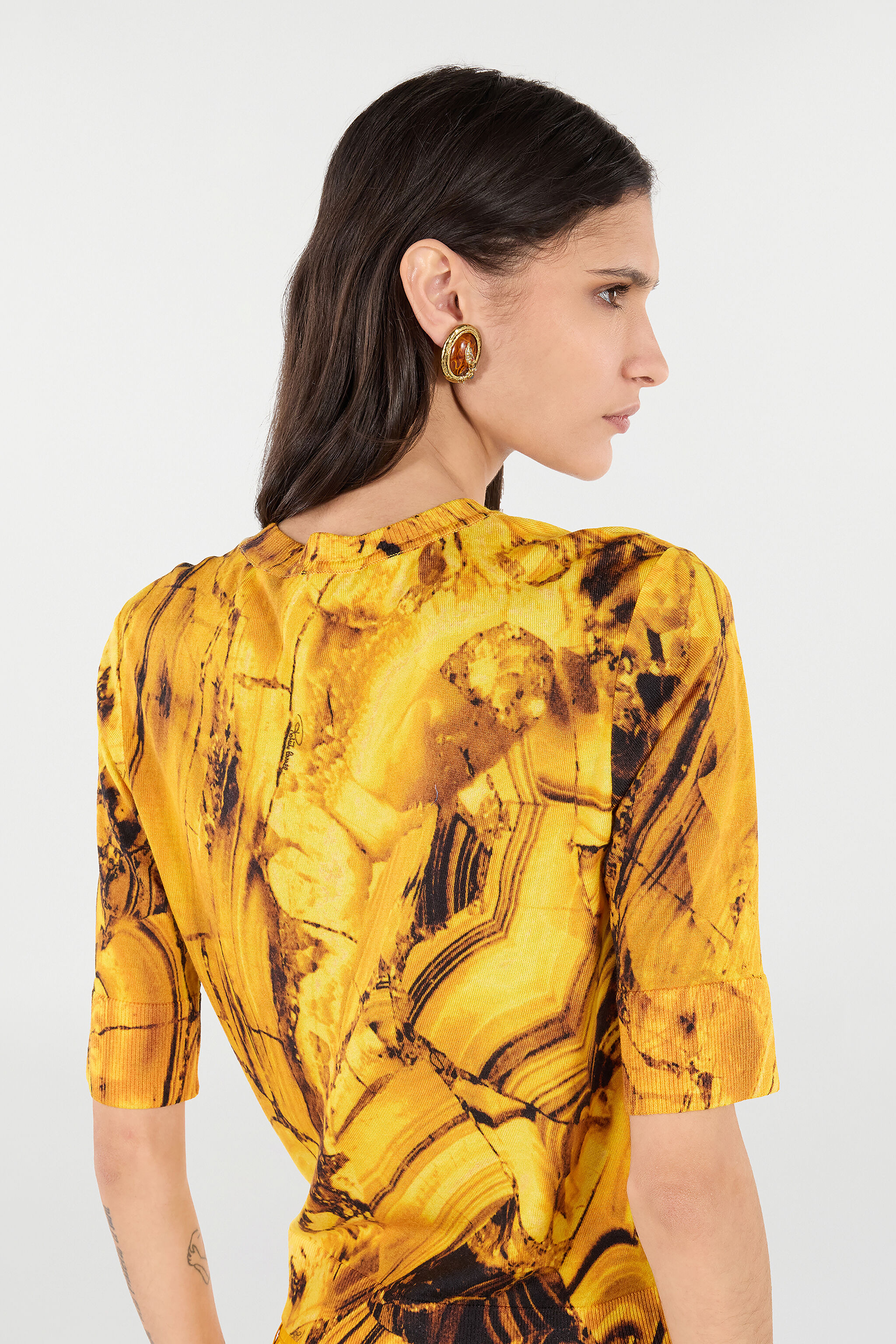 Silk And Wool Sweater With Amber Print - 7