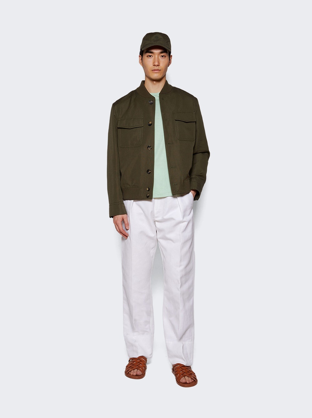 Kiku Cotton Linen Bomber Jacket Leaf Tea - 2