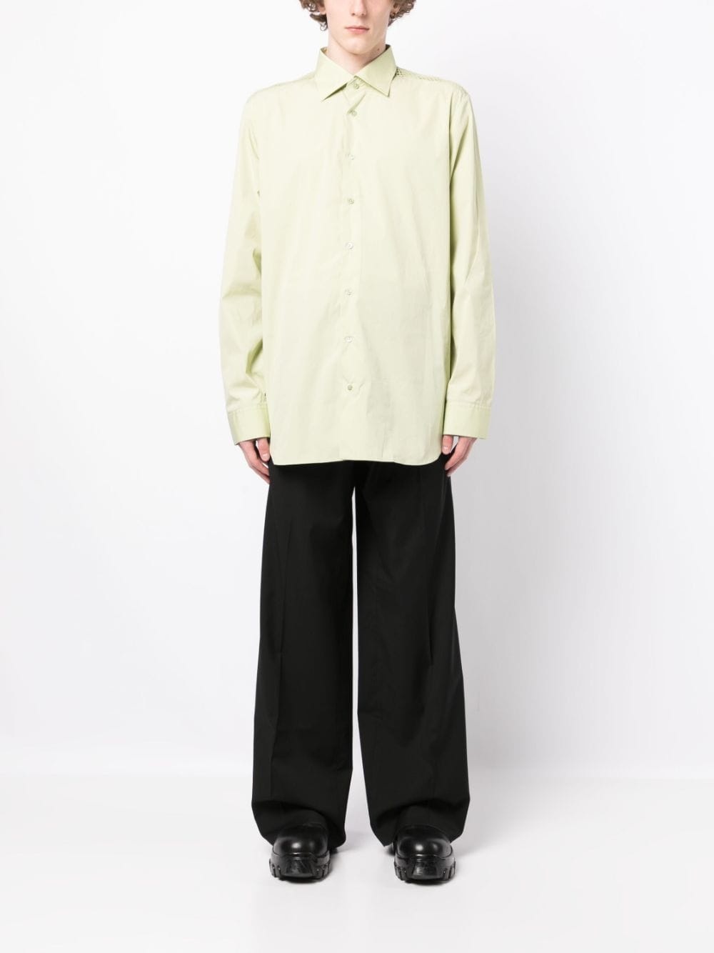 mesh-panel cotton shirt - 2