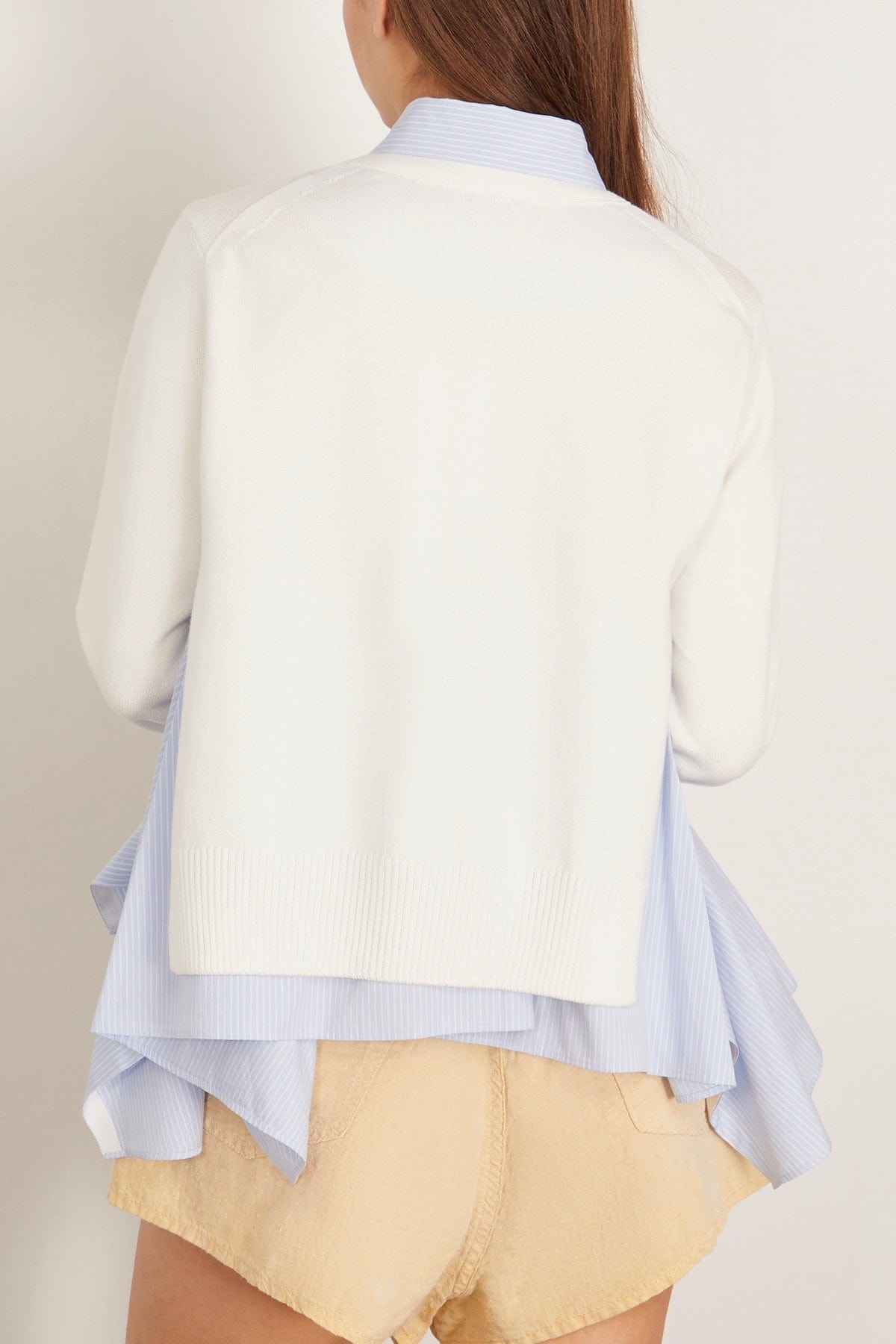 Cotton Poplin x Knit Cardigan in Off White and Light Blue - 4