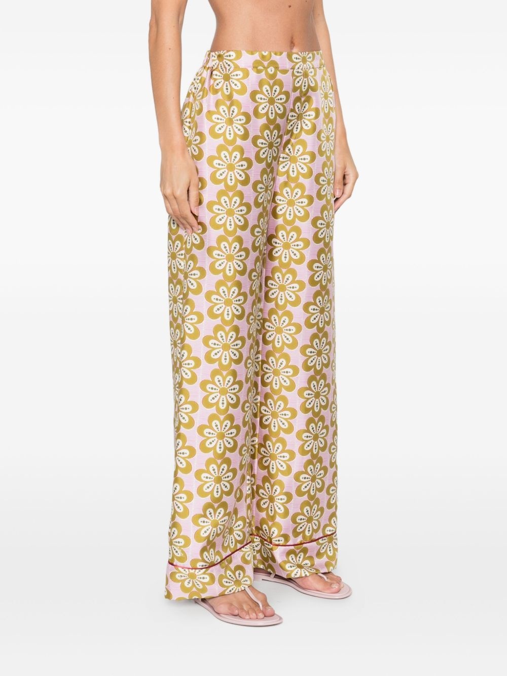 floral-print silk trousers - 3