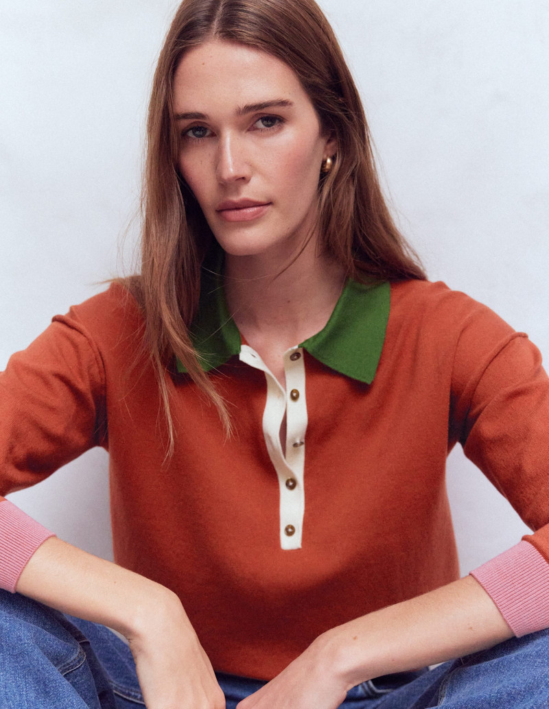 Lara Cotton Henley Jumper-Barn Red 3