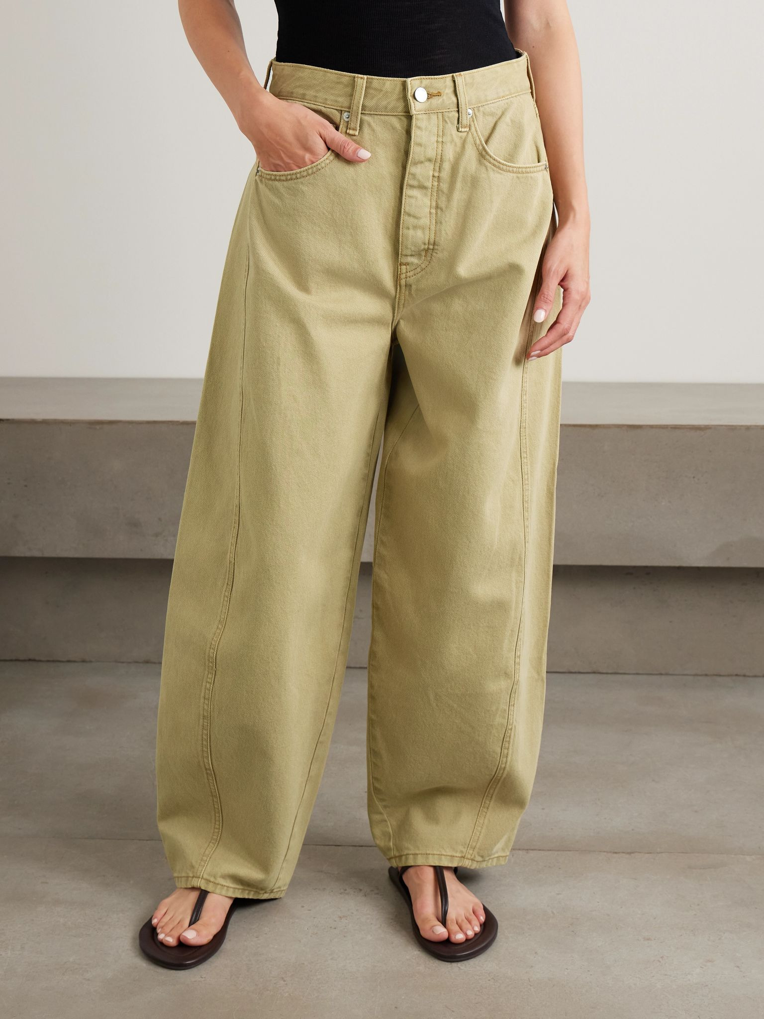 Paneled mid-rise wide-leg organic jeans Sand - 3