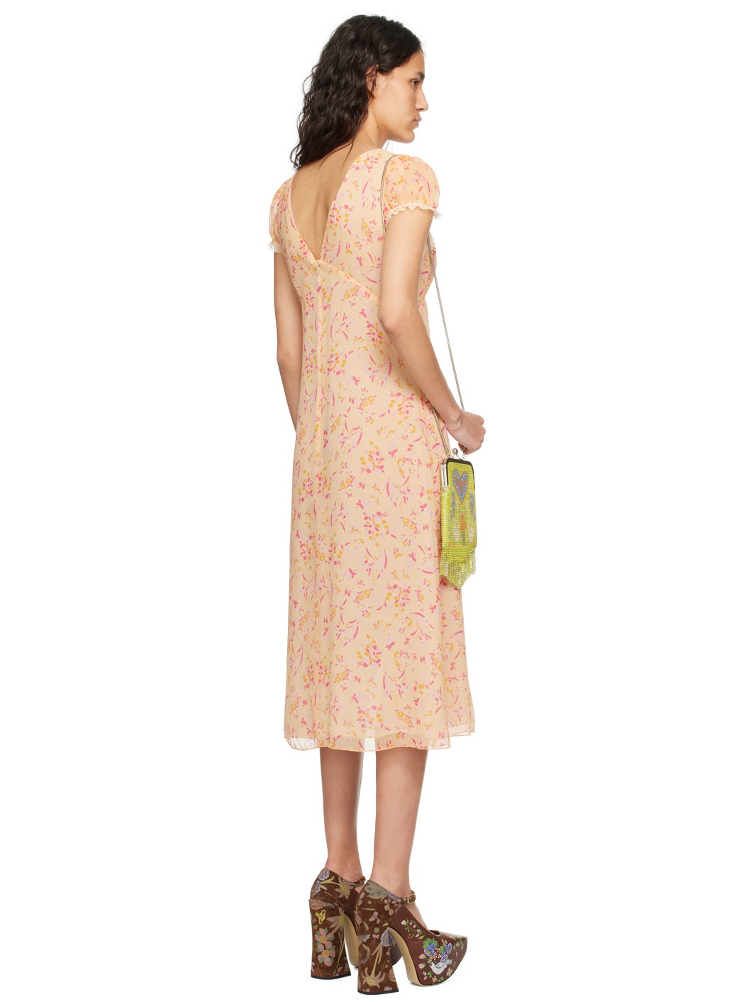 Orange Floral Midi Dress - 3