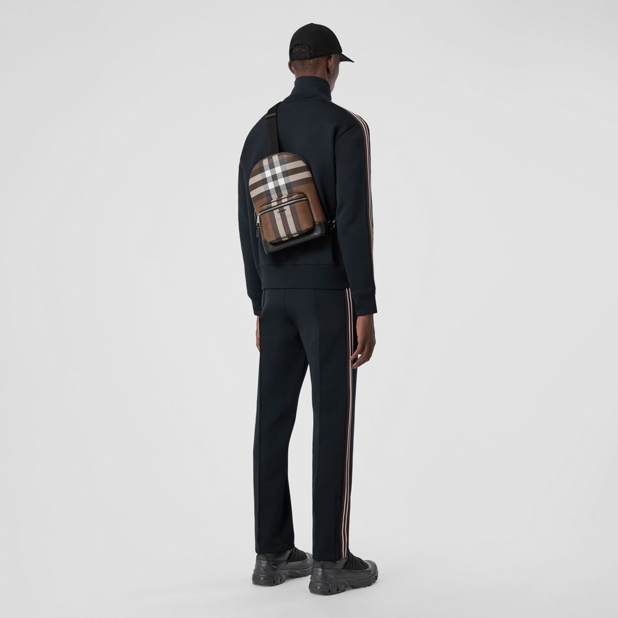 Check and Leather Crossbody Backpack - 6