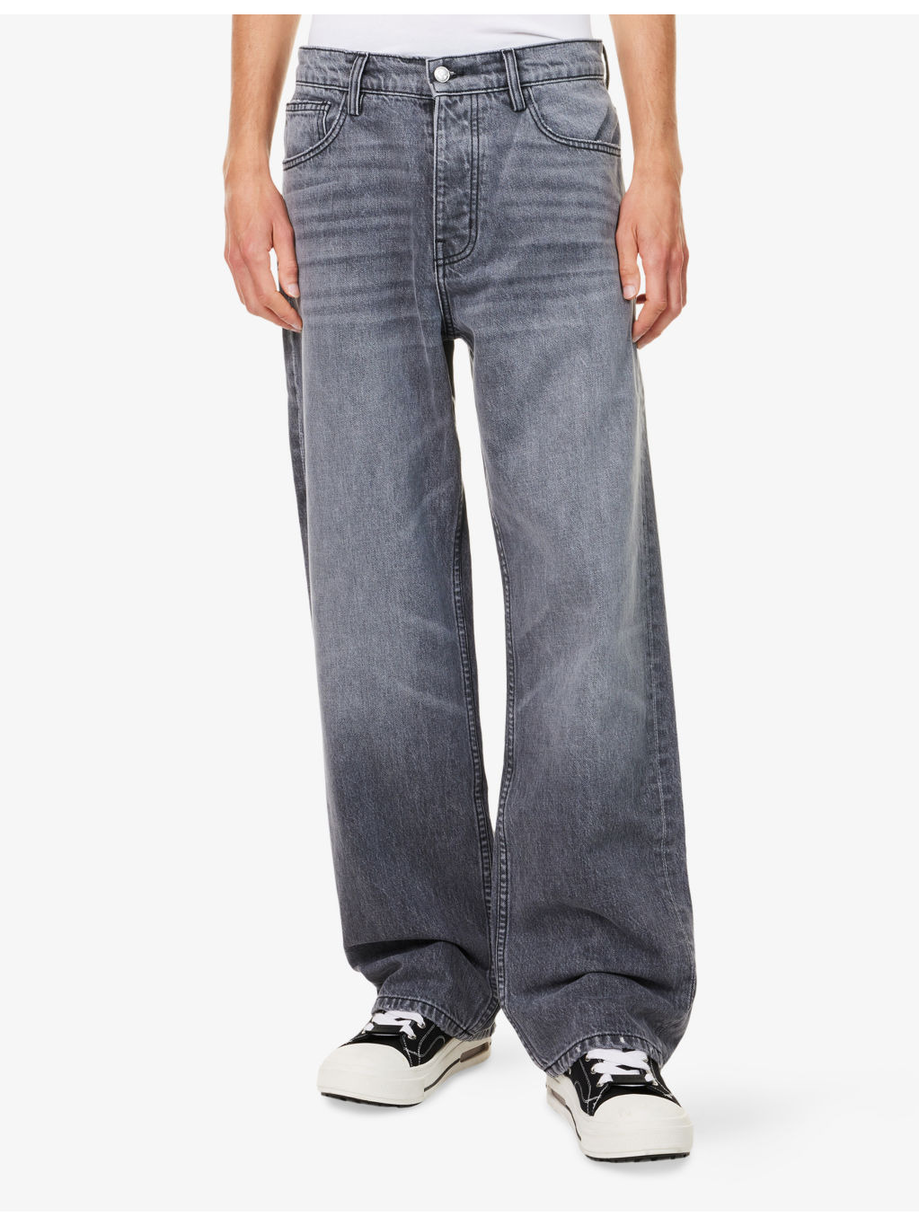 Grey Wash Baggy Wide-Leg Denim Jeans - 3