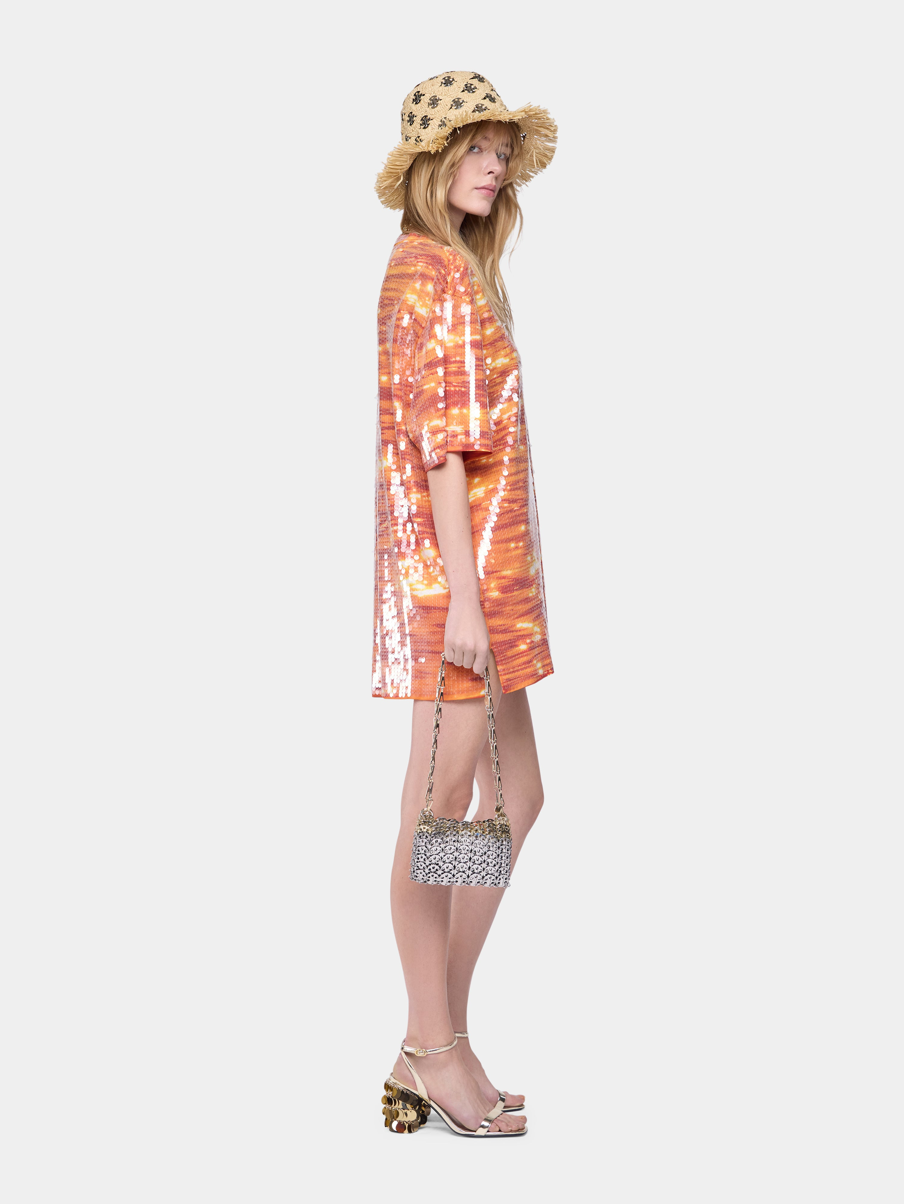 T-SHIRT MINI DRESS IN COTTON AND SEQUINS - 2