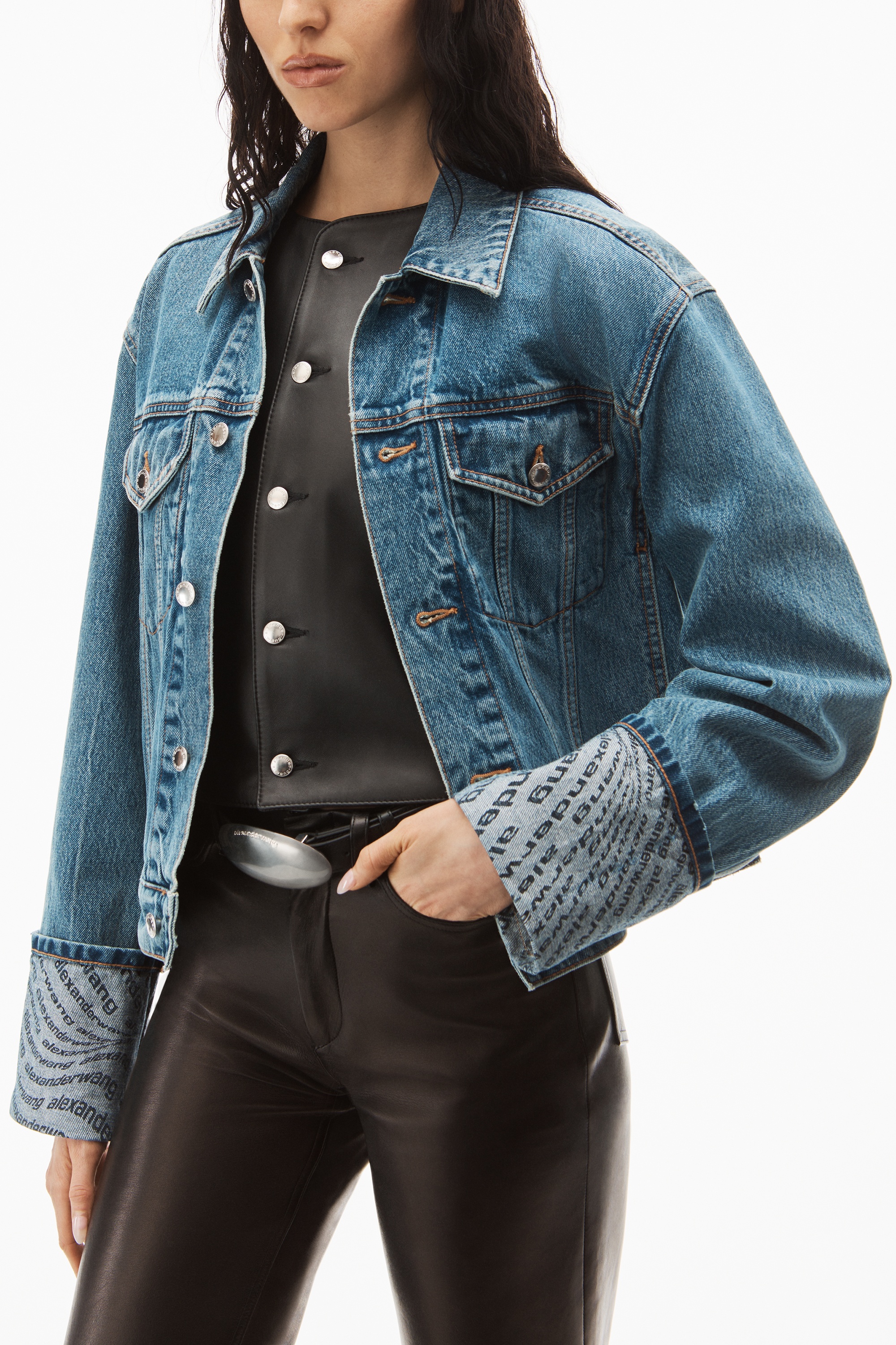 Alexander Wang WAVE CUFF TRUCKER JACKET IN DENIM | REVERSIBLE