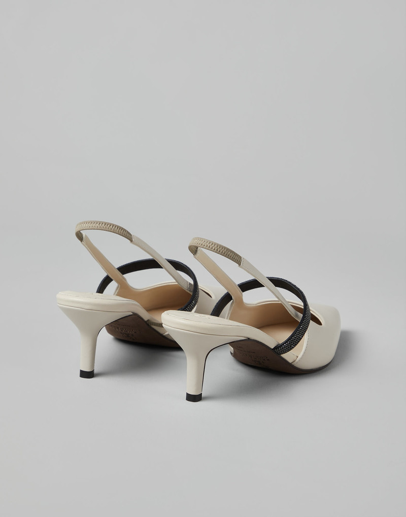 Brunello Cucinelli Nappa leather city heels with shiny strap outlook