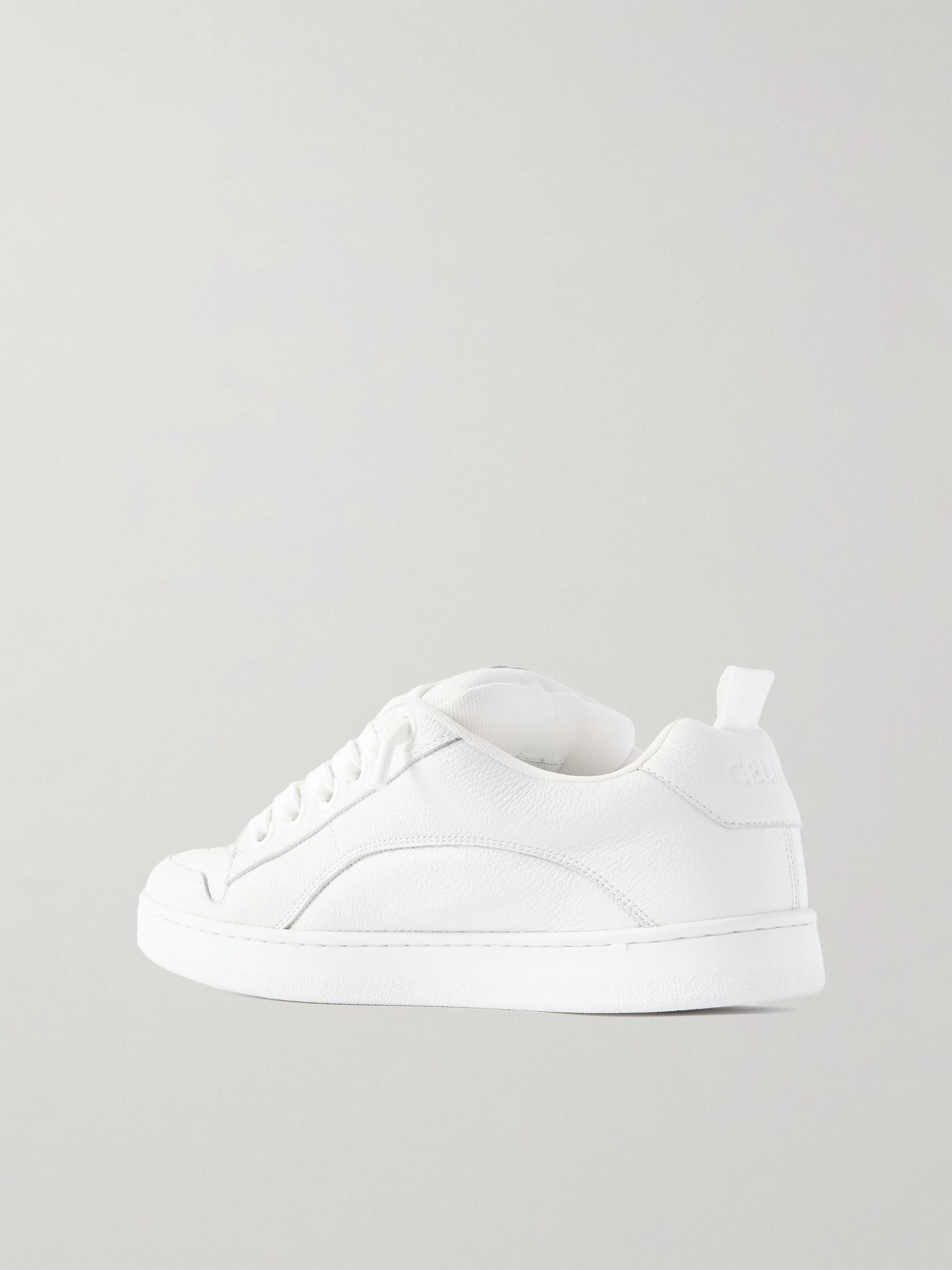 Logo-Embroidered Mesh-Panelled Leather Sneakers White - 4