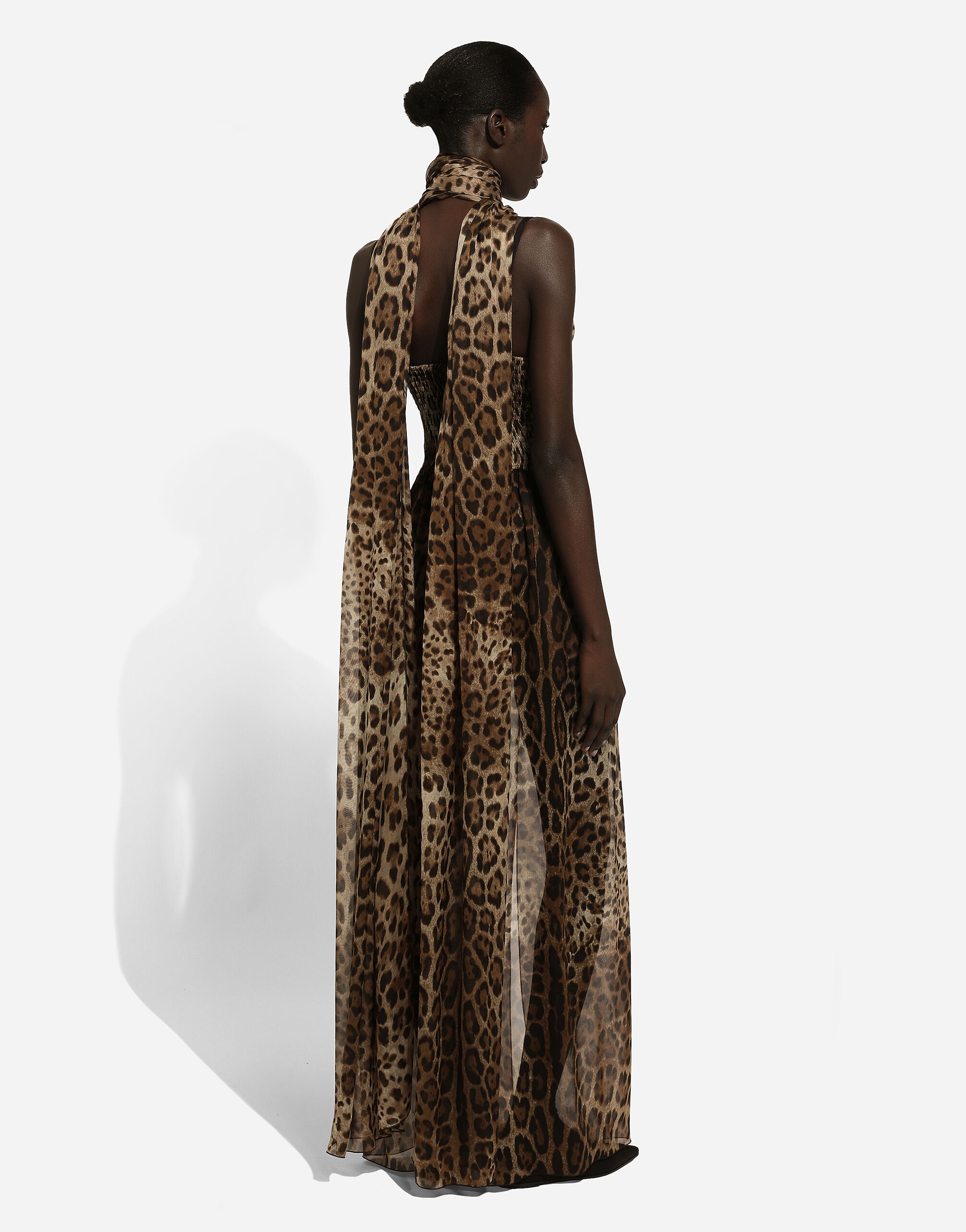 Long leopard-print chiffon dress - 4