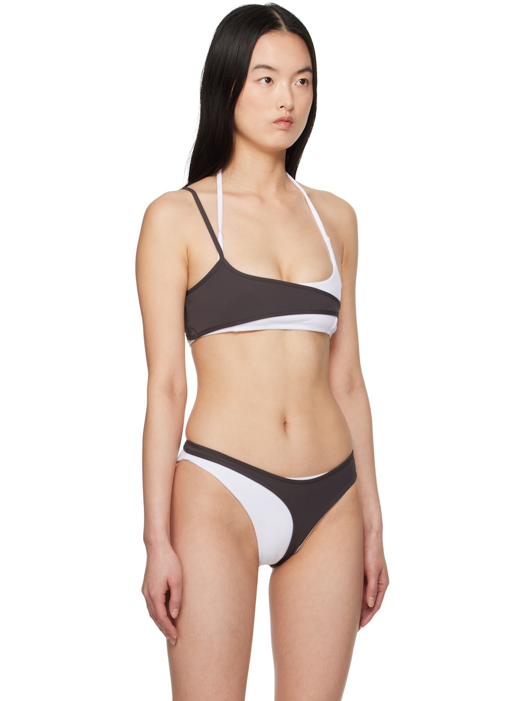 White & Brown Layered Bikini Top - 2