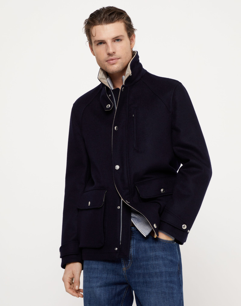 Wool double beaver cloth outerwear jacket with corduroy inserts 1