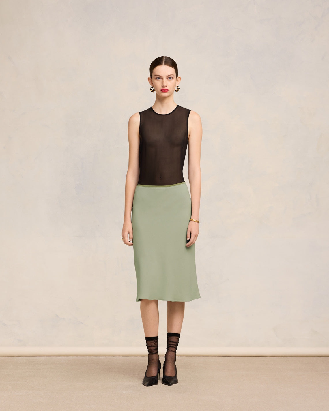 MIDI SKIRT WITH ELASTICATED WAIST - 2