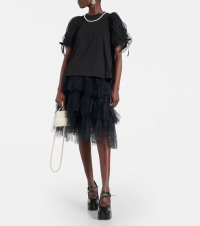 Simone Rocha Puff-sleeve jersey and tulle top outlook