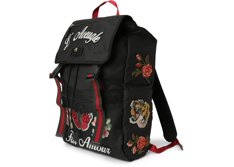 GUCCI Gucci Backpack L'Aveugle Par Amour Embroidered Web Strap Black outlook