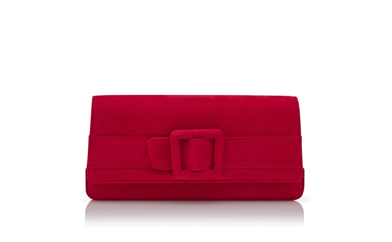 Red Suede Buckle Clutch - 1