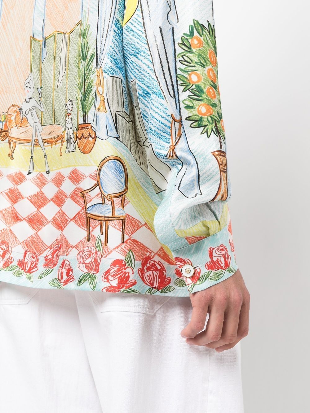 illustration-style print silk shirt - 5