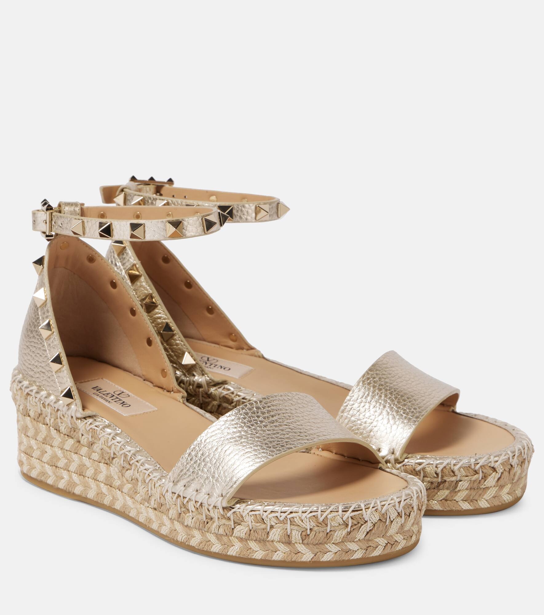 Rockstud metallic leather espadrille sandals - 1