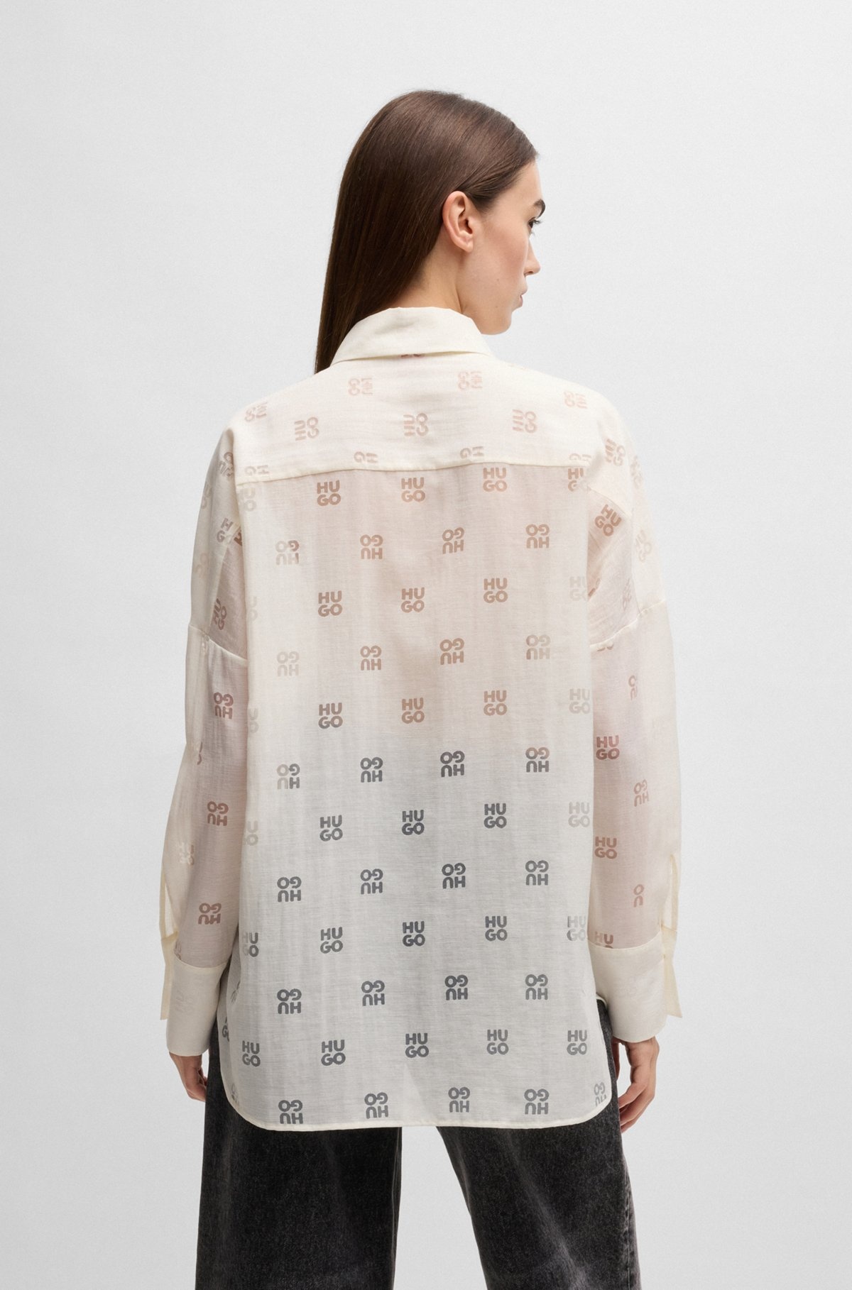 OVERSIZE-FIT BLOUSE WITH BURNOUT LOGO PRINT - 5