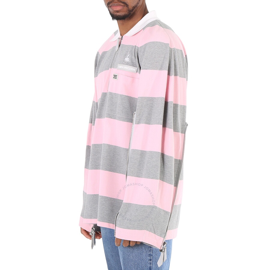 Burberry Men's Long-sleeved Zip Detail Striped Polo Shirt - 4