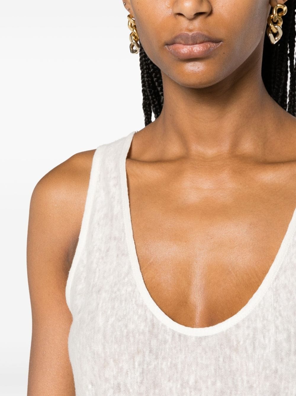 scoop-neck linen tank top - 5