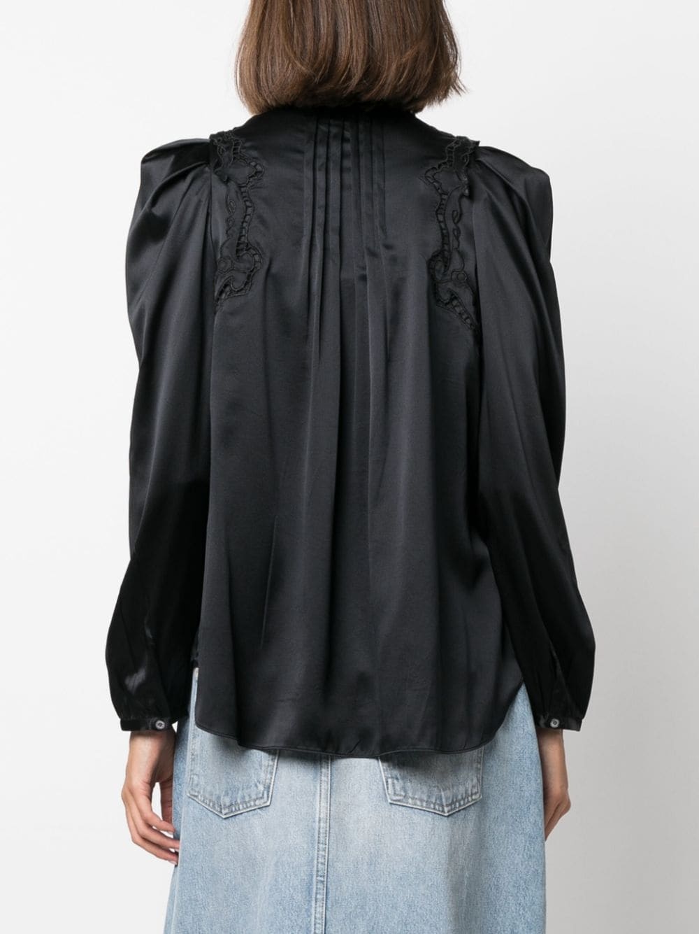 lace-detail pleated blouse - 4
