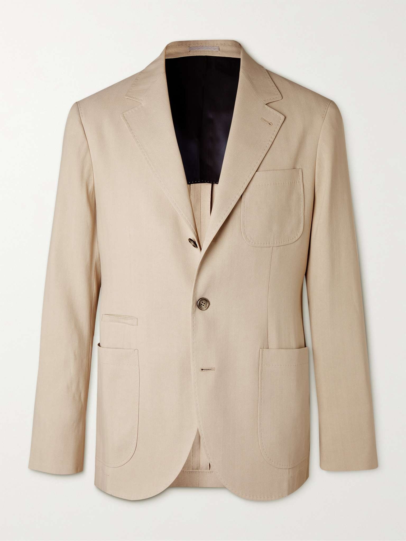 Unstructured Herringbone Paper and Silk-Blend Suit Jacket - 1