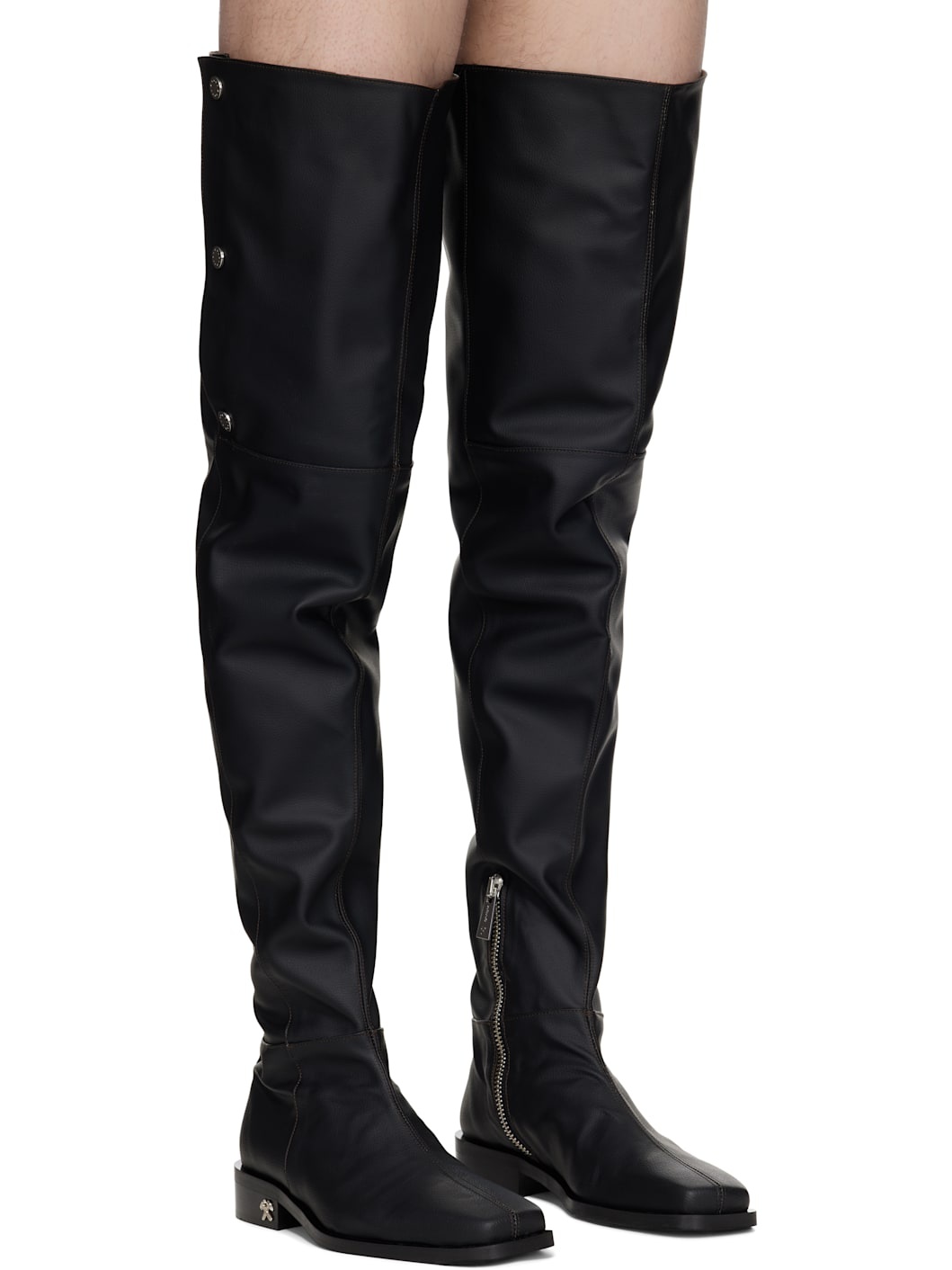 Black Adem Overknee Snap Buttons Tall Boots - 4
