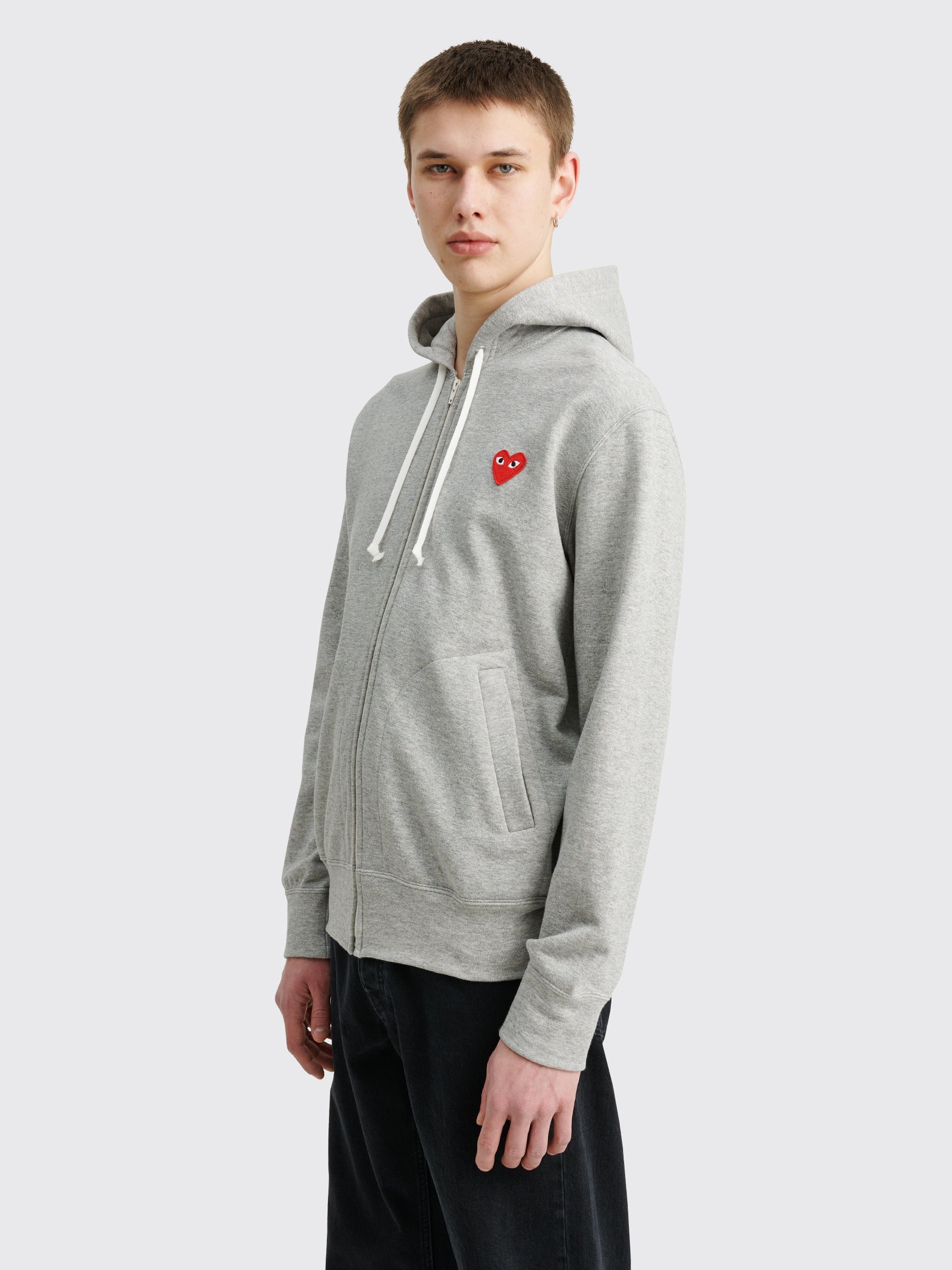 COMME DES GARÇONS PLAY SMALL HEART ZIP HOODED SWEATSHIRT GREY - 3