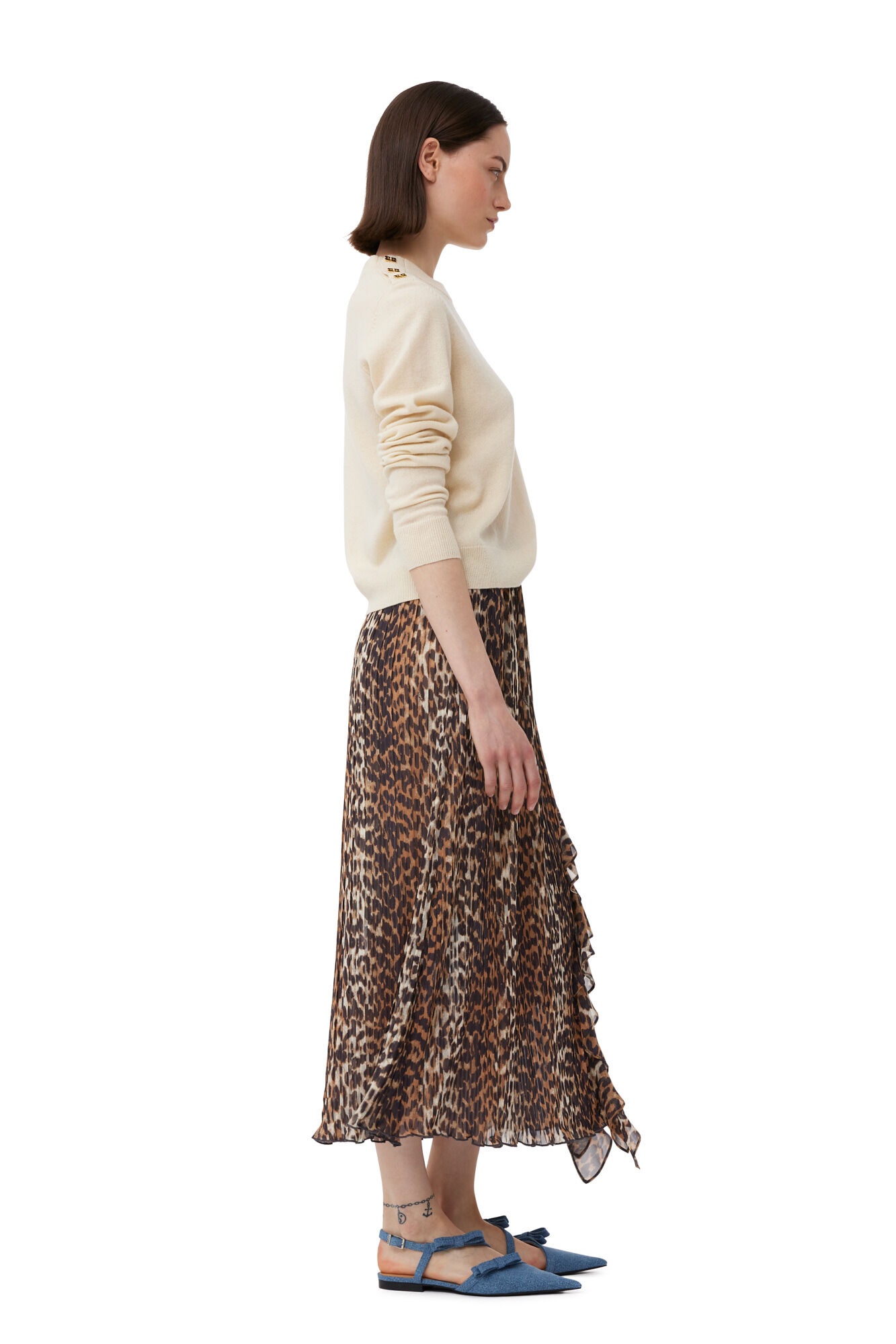 LEOPARD PLEATED GEORGETTE MIDI FLOUNCE SKIRT - 4