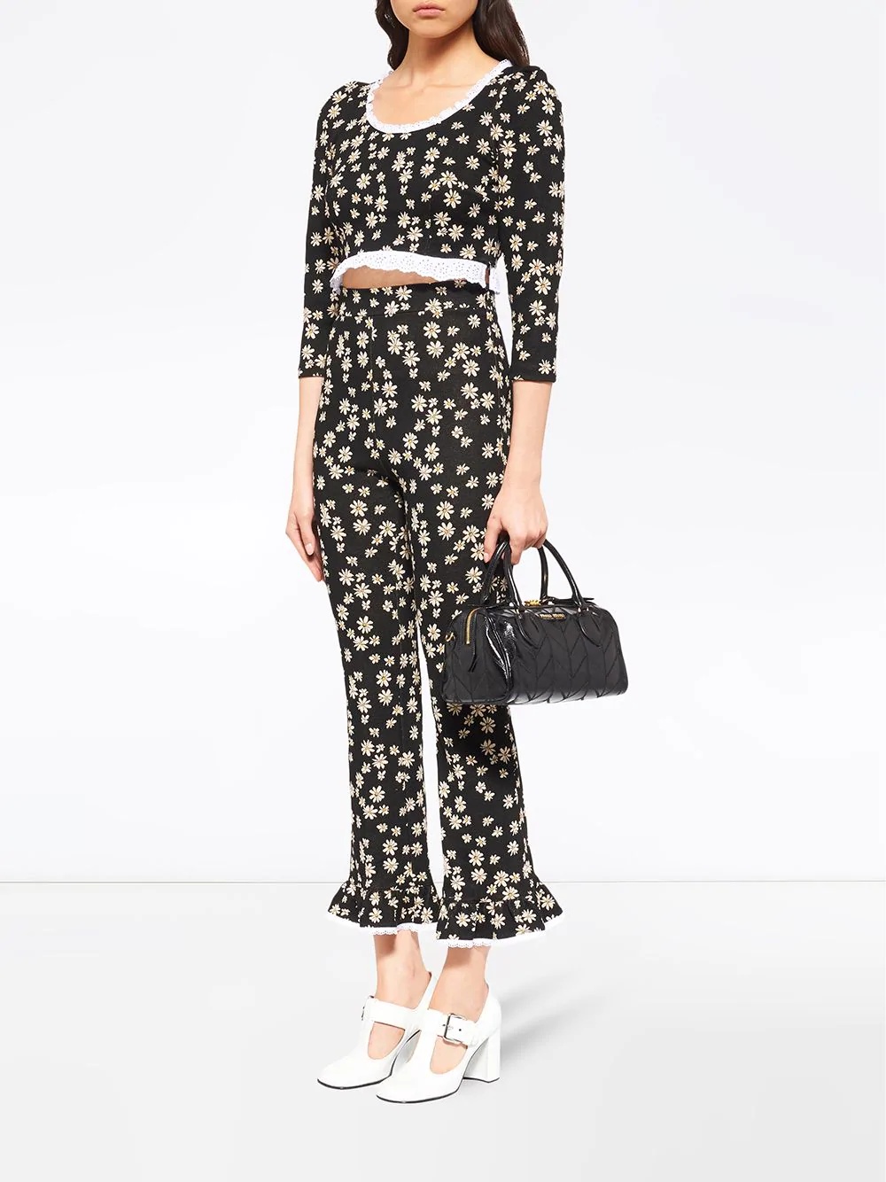 daisy-print high-waisted trousers  - 2