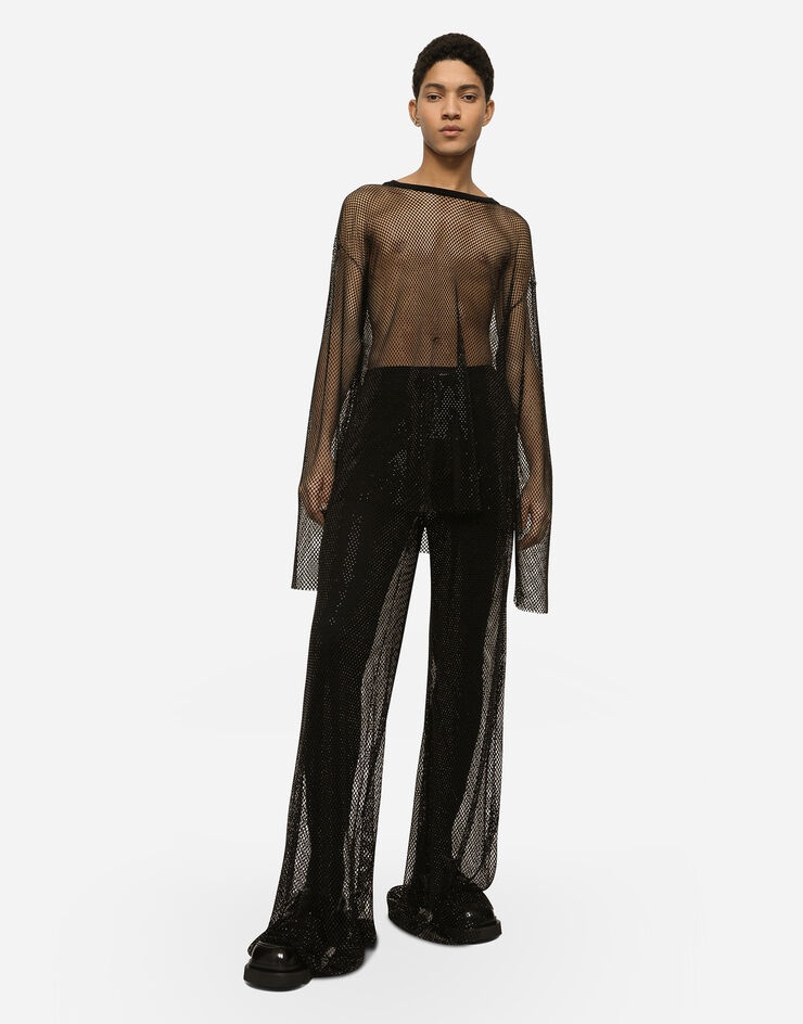 Wide-leg mesh pants with crystals - 6