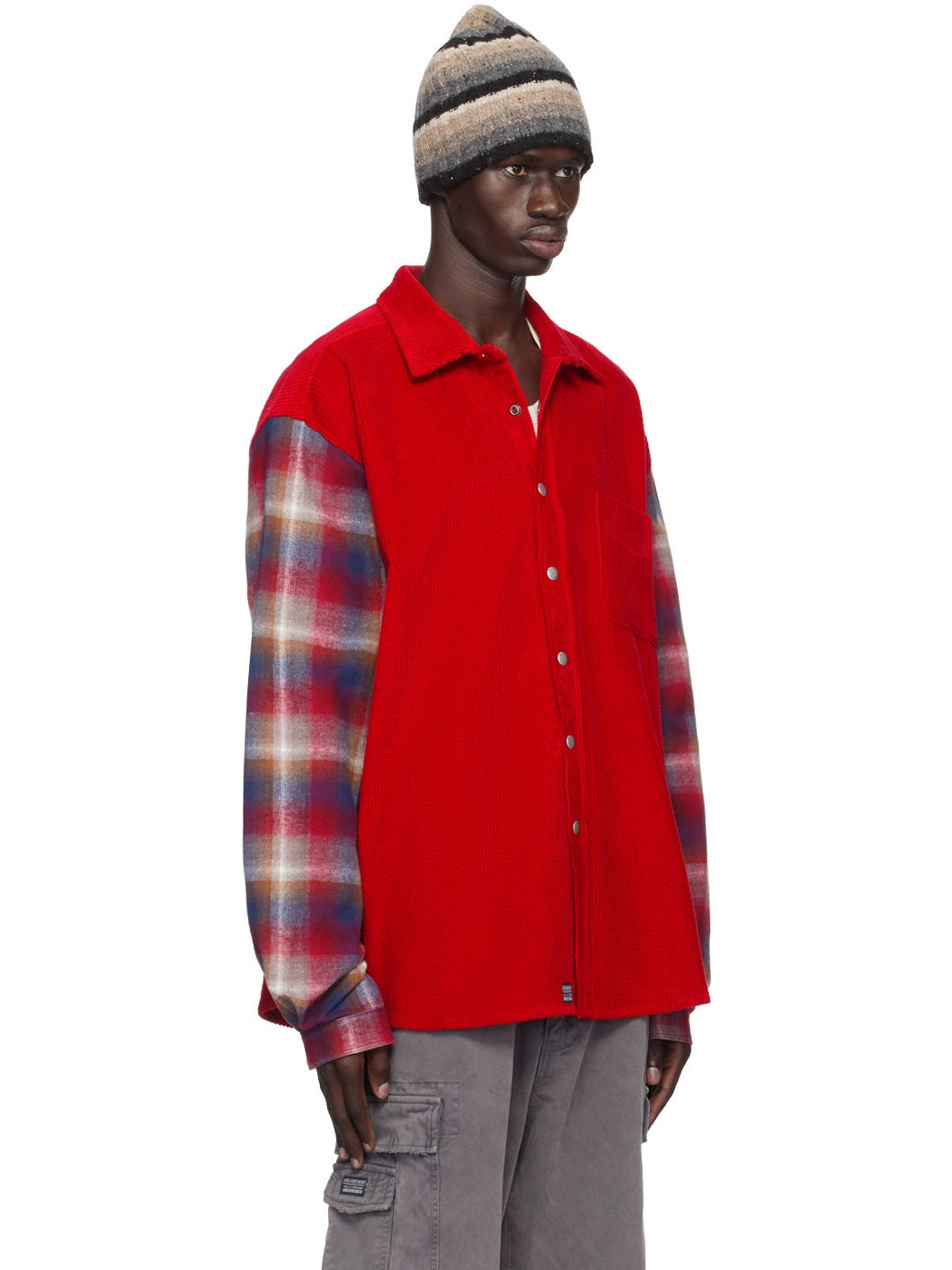 Red Plaid Sleeve Overshirt - 2
