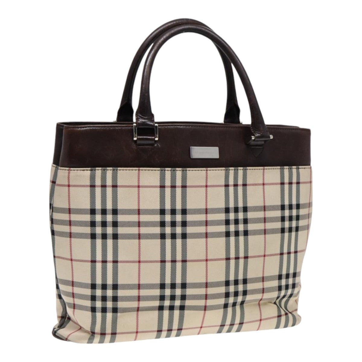Burberry Nova Check Hand Bag Canvas Beige Silver - 1
