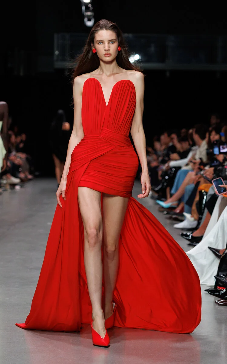 Asymmetric Crepe-Jersey Gown red - 1