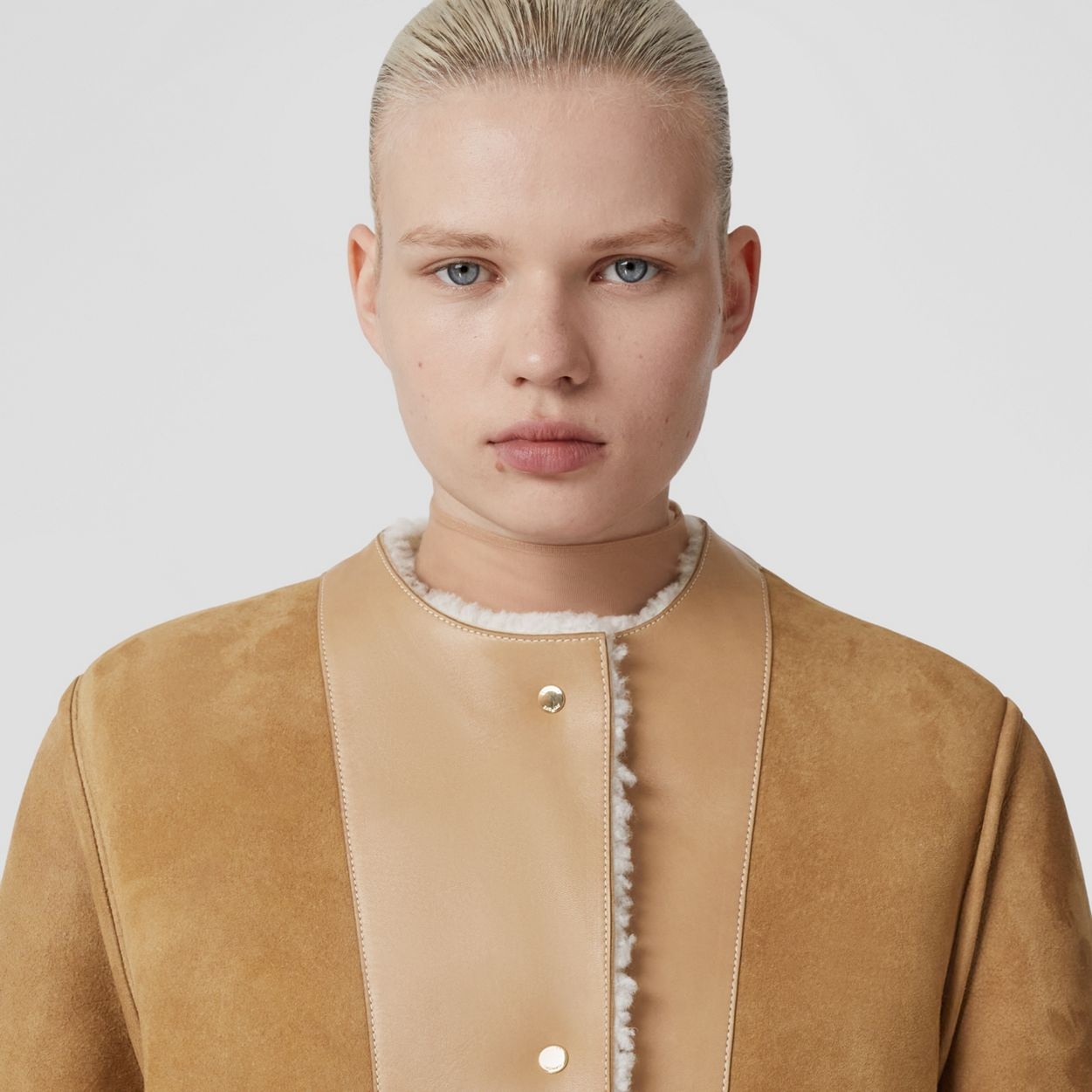 Reversible Shearling Collarless Coat - 3