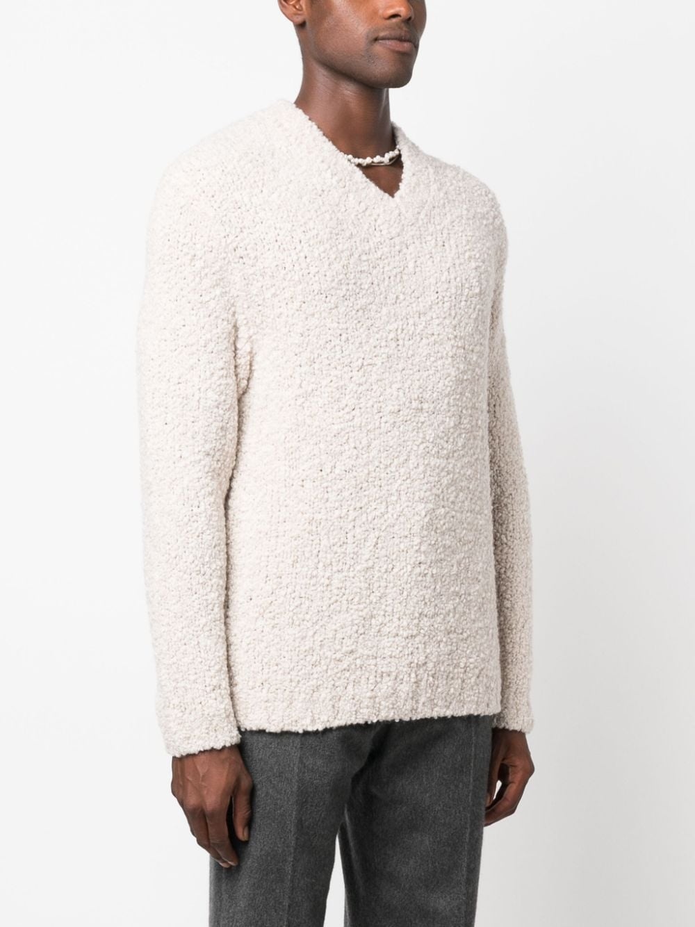 brushed-effect V-neck jumper - 3