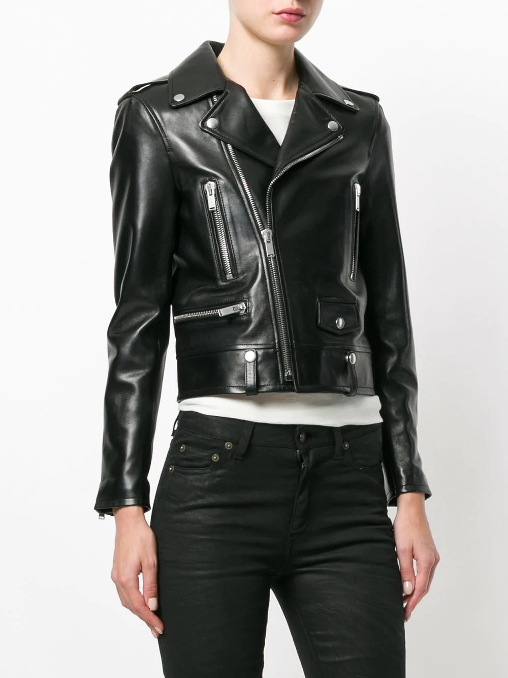 zip-up leather biker jacket - 3