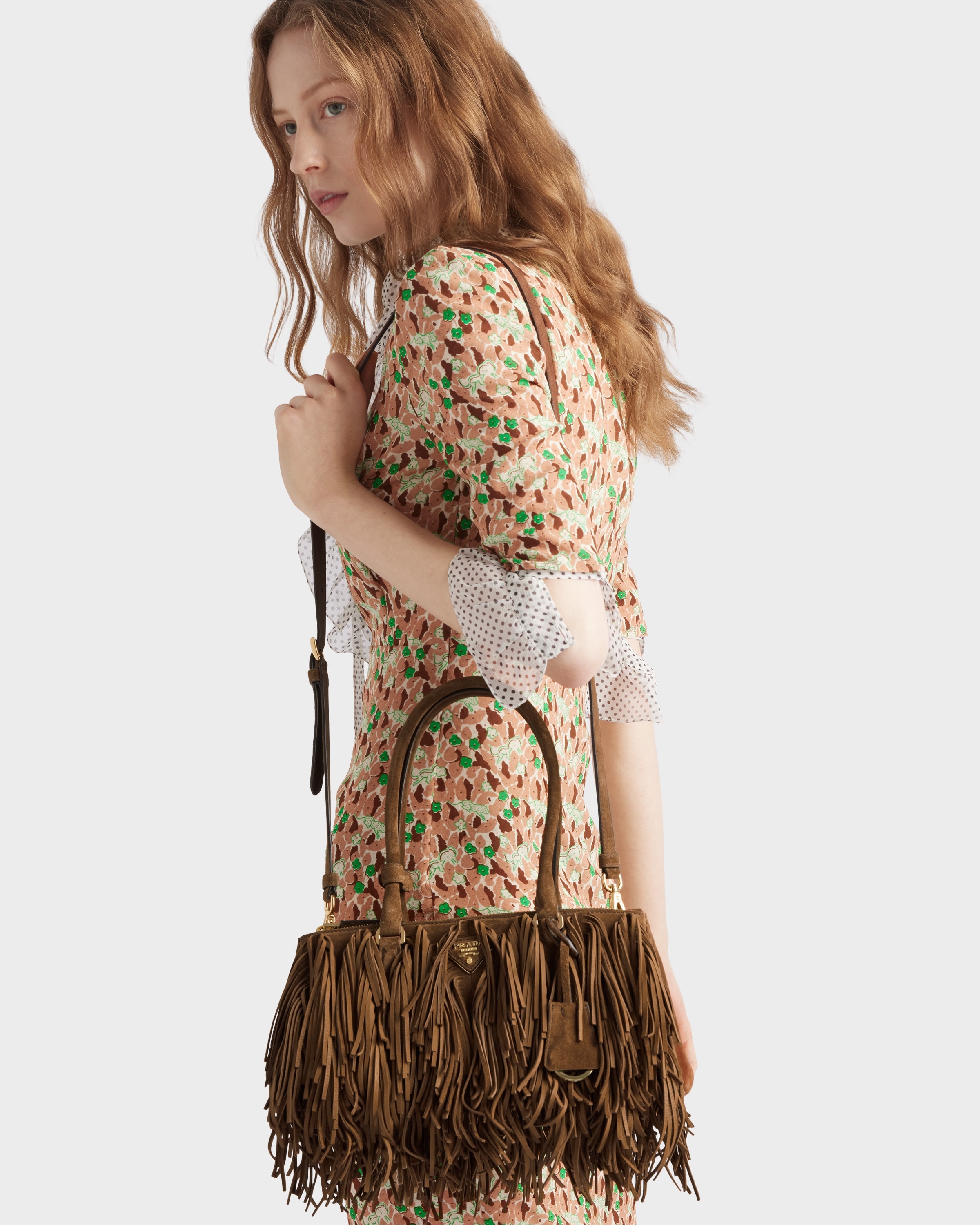 Prada Galleria medium suede bag with fringe - 8