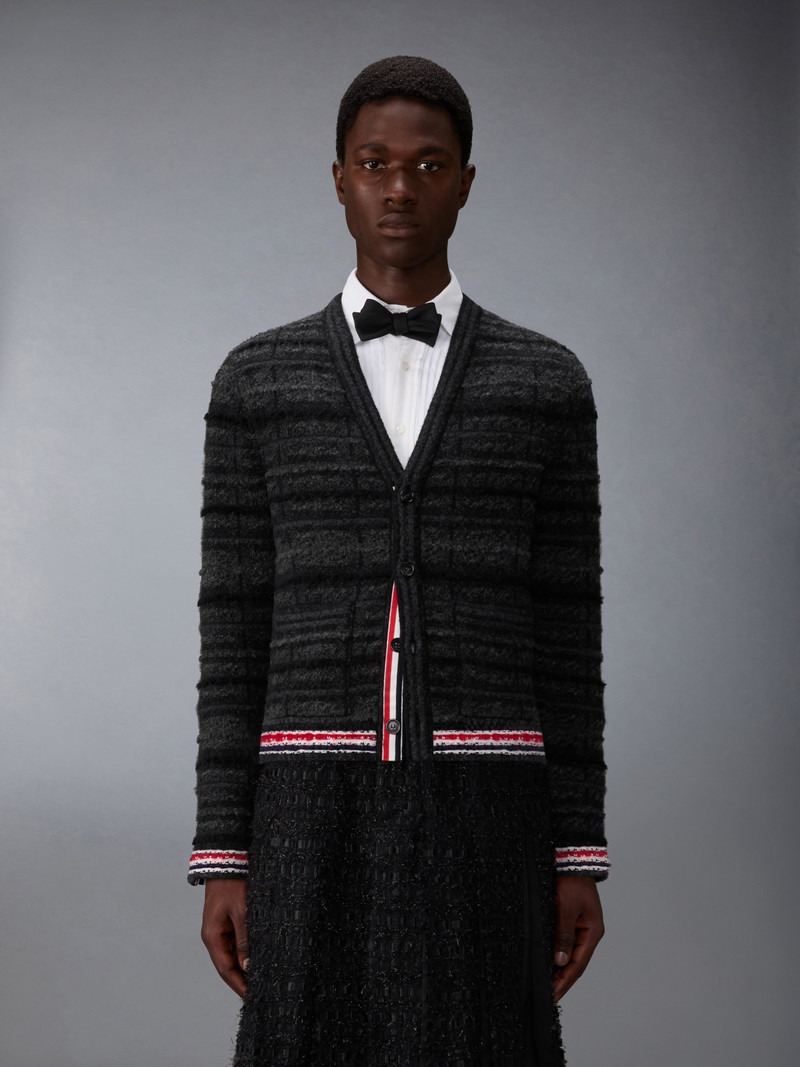 Thom Browne TARTAN JACQUARD MERINO MOHAIR CARDIGAN JACKET outlook