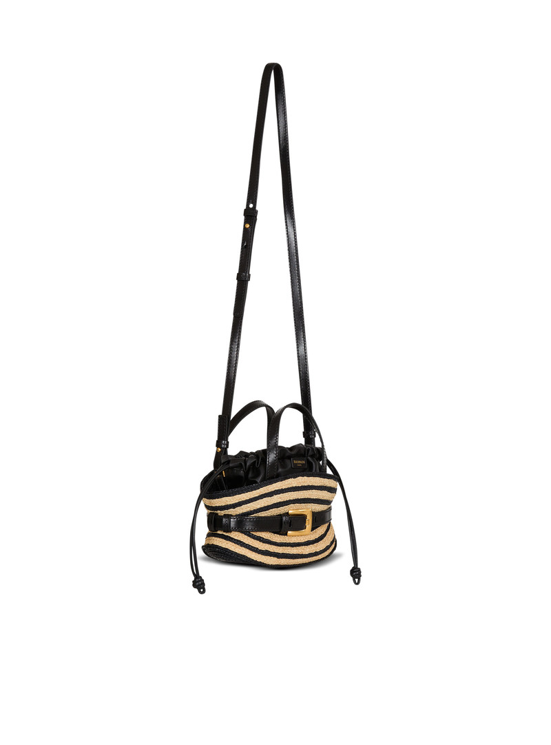 Mini Shuffle bag in smooth leather and raffia 3
