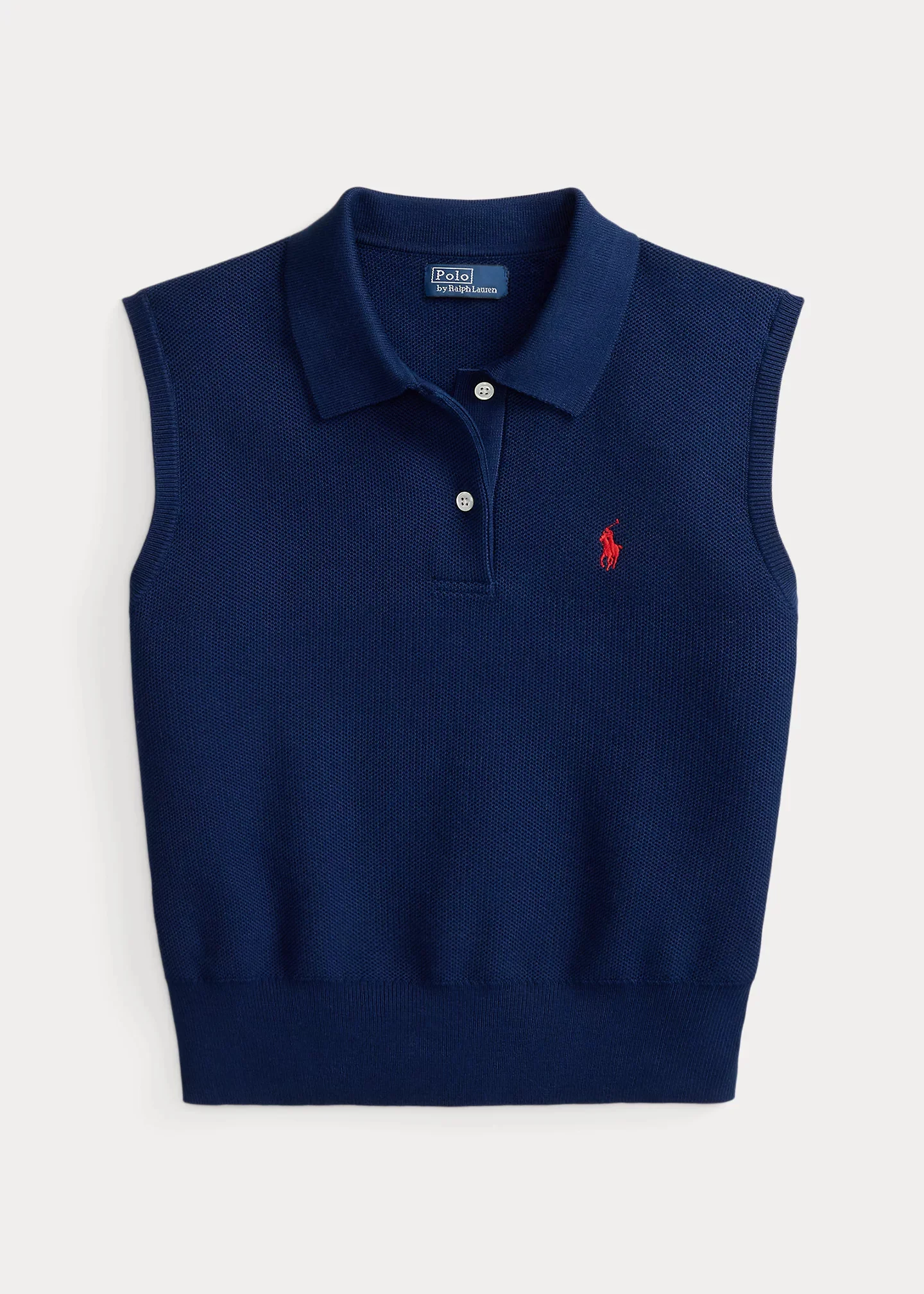 Cotton Cropped Sleeveless Polo Sweater - 1