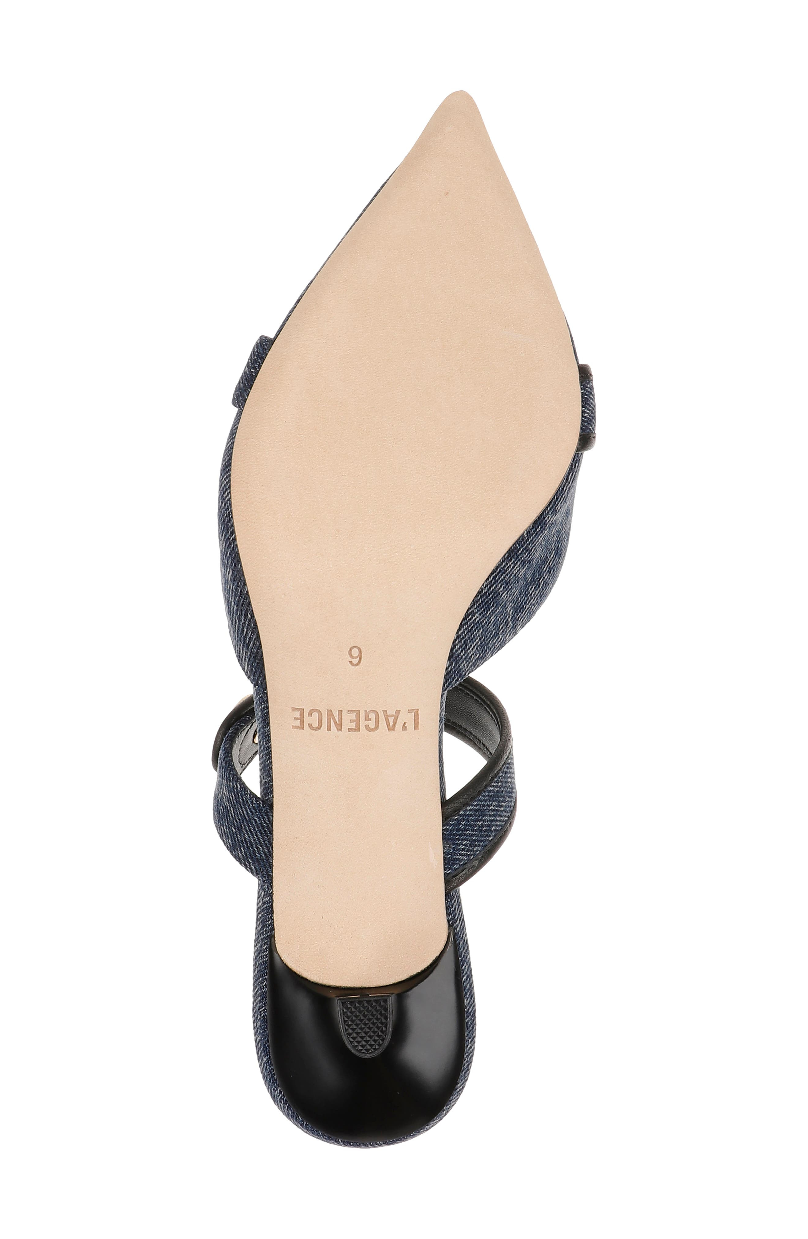 L'AGENCE Gilliane Mary Jane Pointed Toe Kitten Heel Mule in Dark Denim at Nordstrom - 6