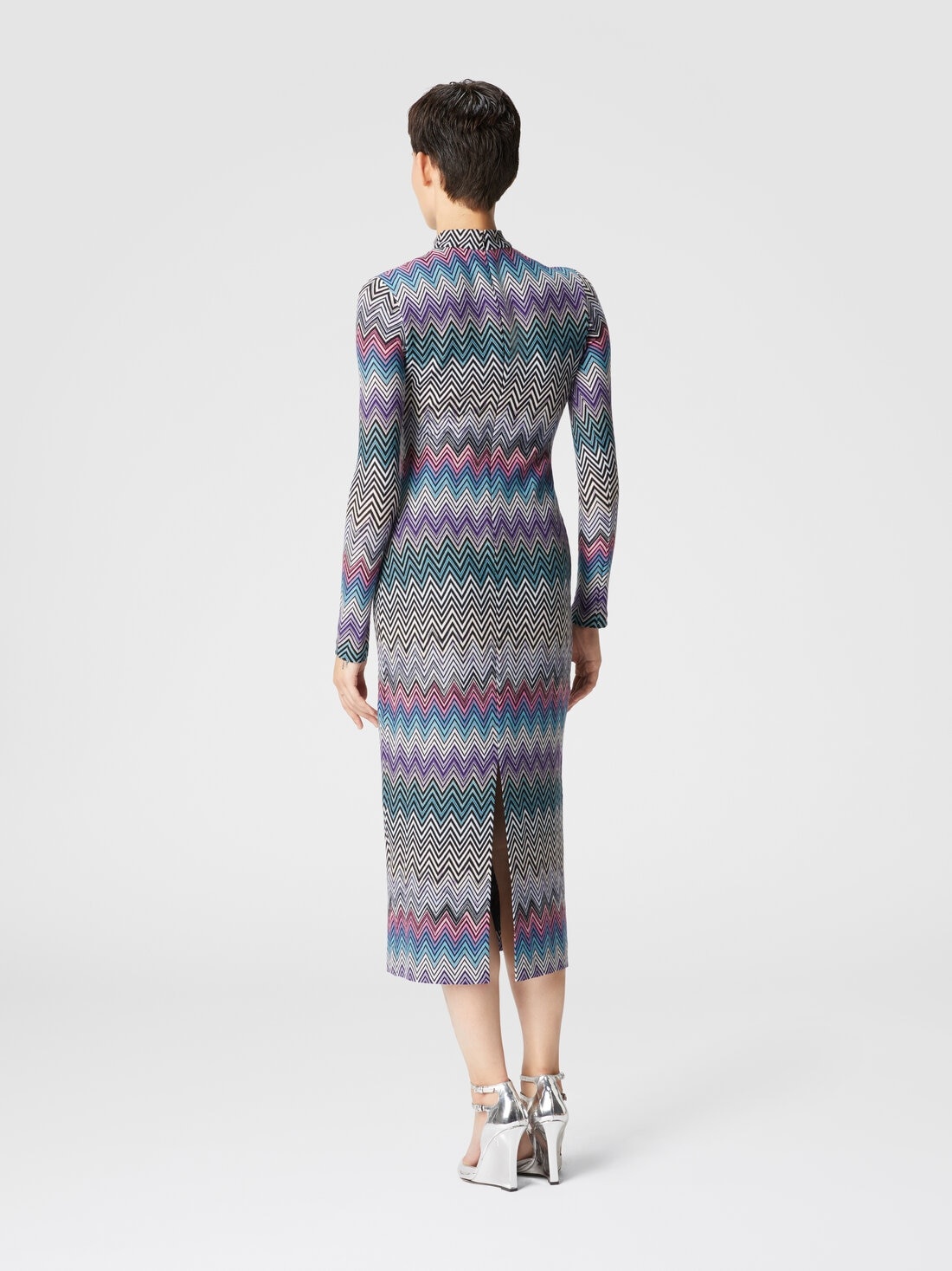 Long turtleneck dress in zig zag wool - 3
