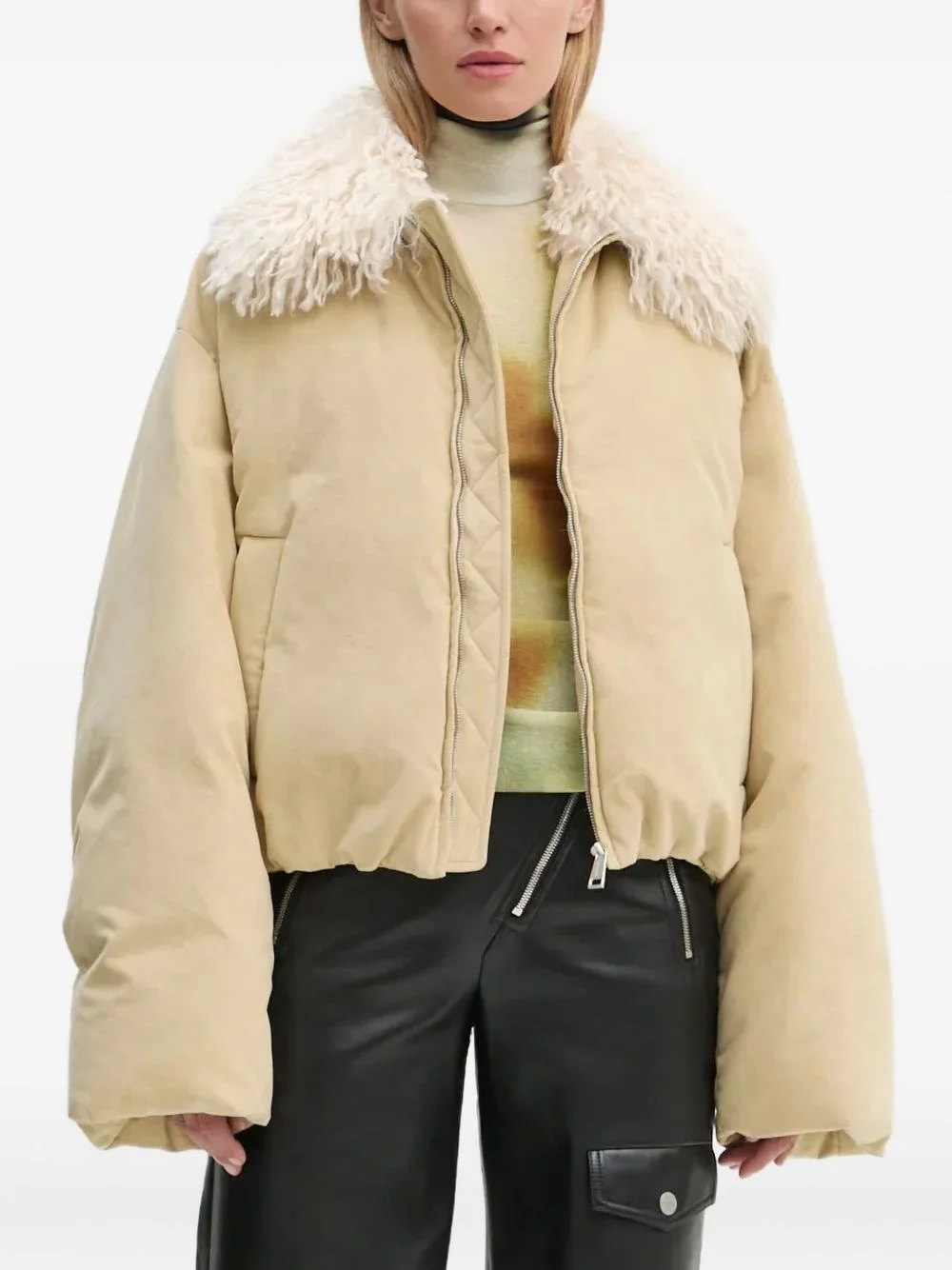 shearling-collar puffer jacket - 1